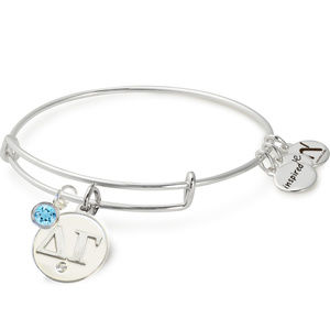 Delta Gamma Bangle Bracelet with Aquamarine Stone